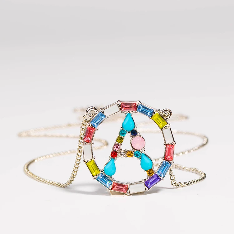 

A-Z Rainbow Colorful Rhinestone Initial Name Choker Pendant Necklace For Women Girl Prom Party Gift Jewelry