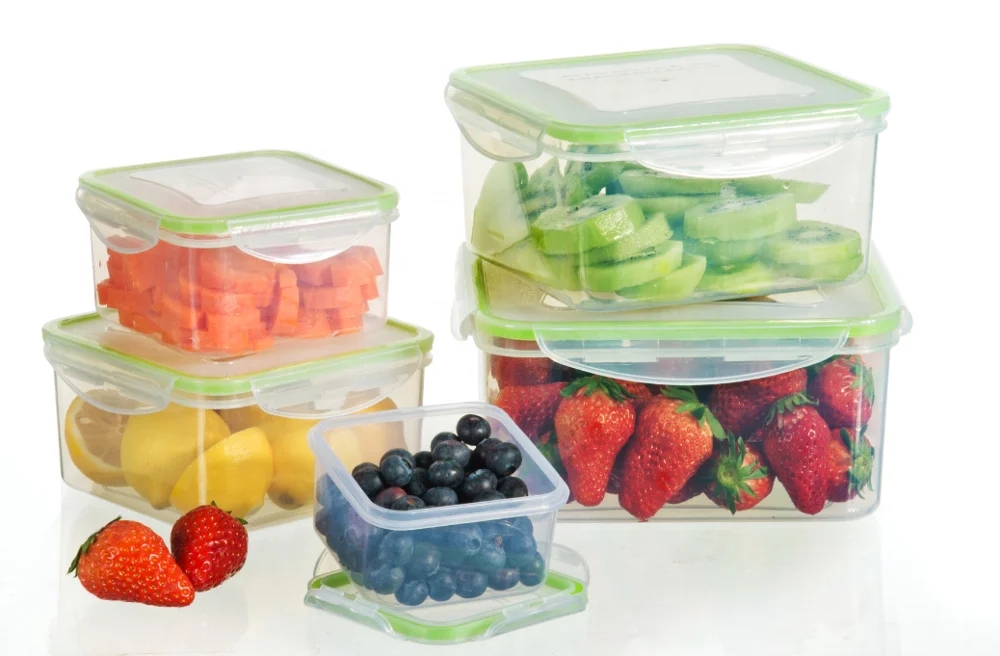 Stackable 5 In 1 Plastic Snack Food Storage Containers Set With Green ...