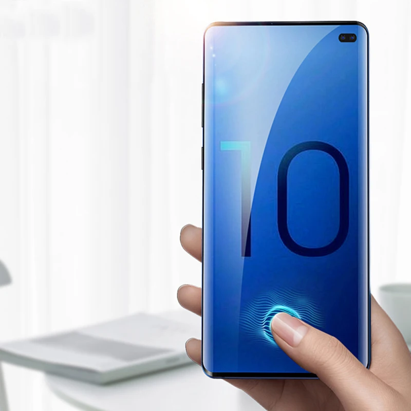 

Fingerprint Unlock scan UV Light Liquid Full Glue 3D Tempered Glass Screen Protector for Samsung Galaxy S10 S10 Plus