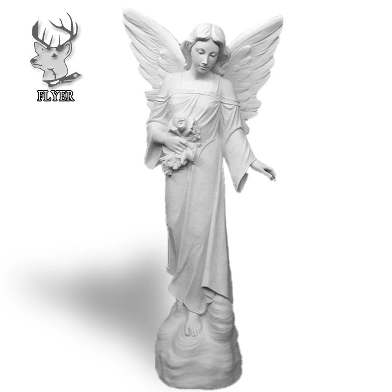 Cemetery sculpture large resin white angel statues with flower