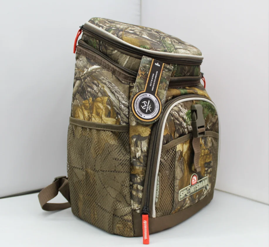 

stylish camo printing polyester 24 cans cooler PEVA HEAT SALE waterproof backpack bag with front pocket, Custom made