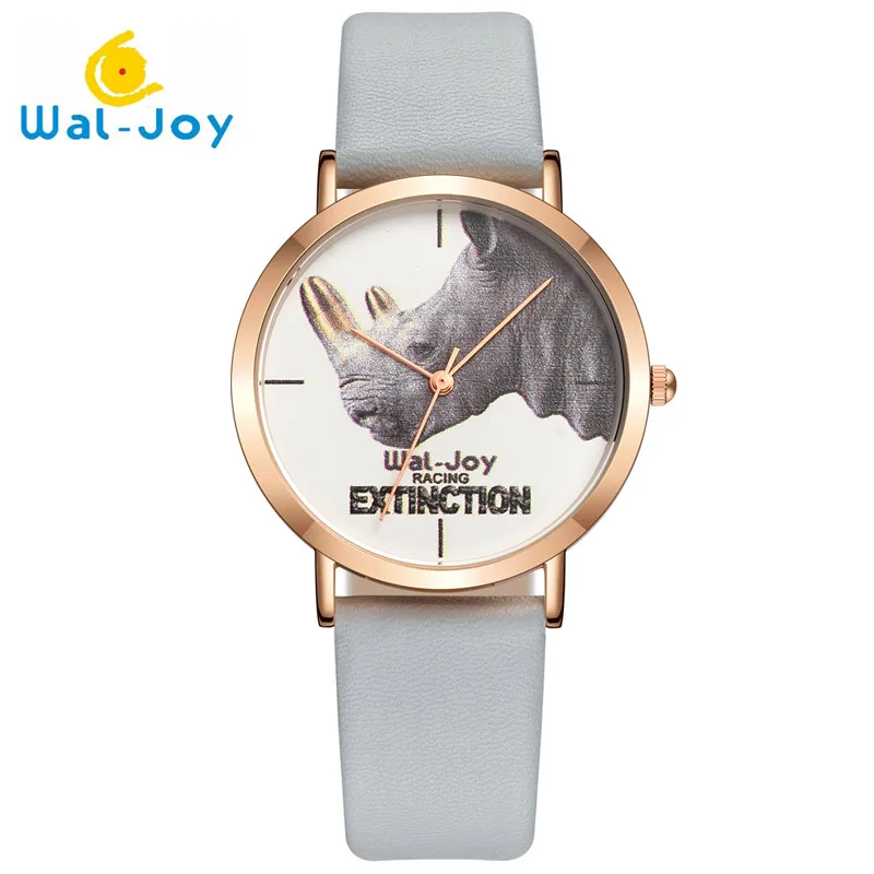 

WJ9012 Wal-Joy Personality Women Leather Watch Quartz Movement Fashon Rhinoceros Dial Unique Simple Lady Watches, White, grey, black