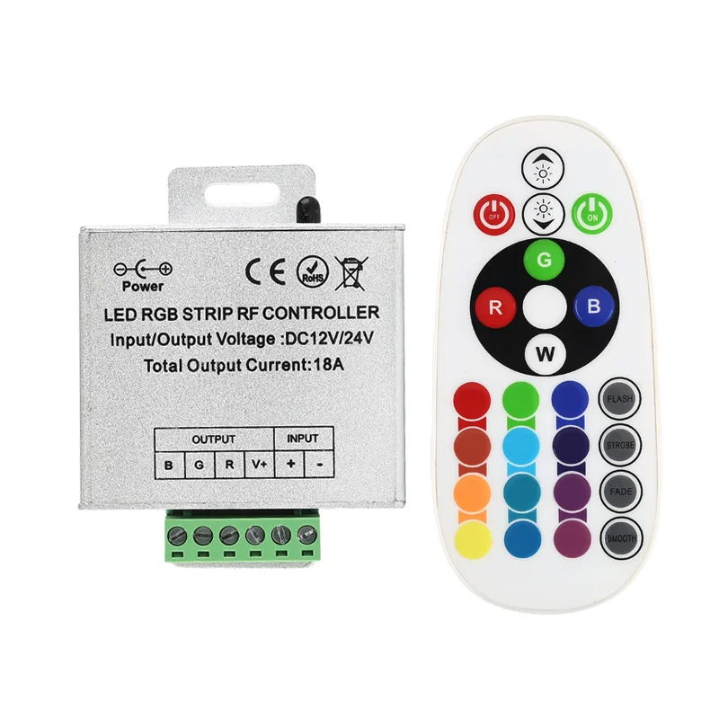 The factory wholesale DC12V 216W christmas light controller 24 Key remote control led strip controller for RGB  led modules
