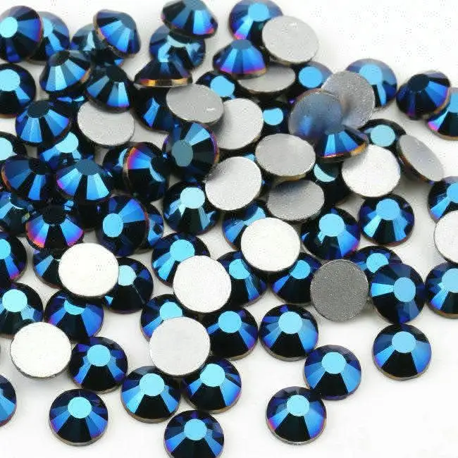 

Retro Blue Special Color Glue On Crystals Silver Base Flat Back Glass Rhinestones For Garment Decoration