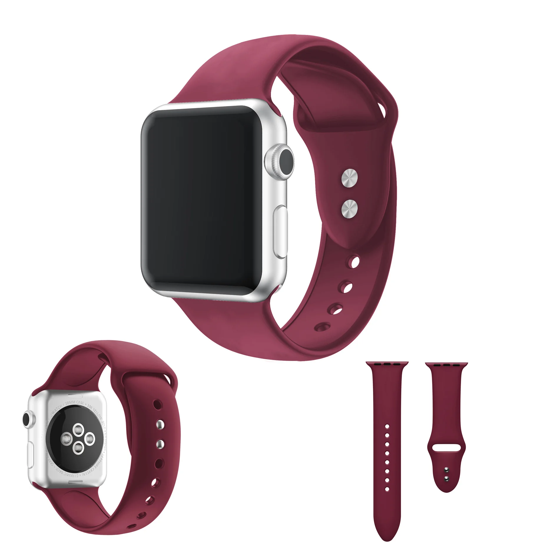 Sport Silicone band for apple watch series5/4/3/2/1 Double buckle strap for iwatch 40mm 44mm durable rubber strap