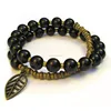 Genuine Black Onyx Gemstone 27 Big Beaded Wap Mala Bracelet with Leaf Wholesale
