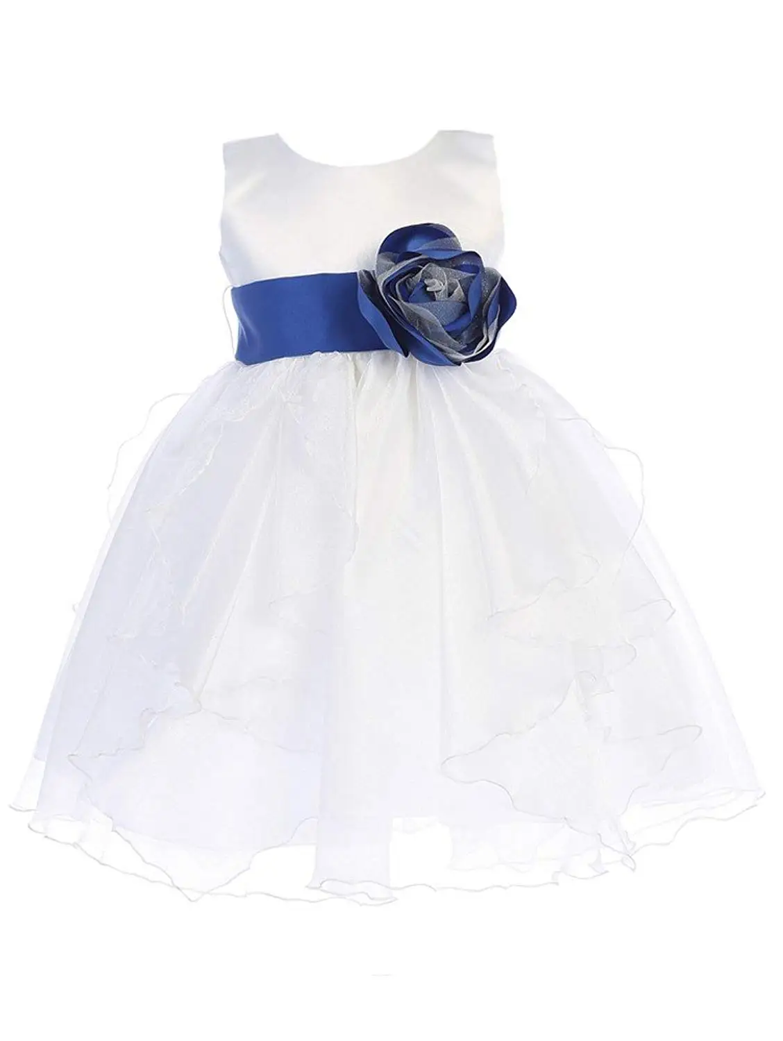 girl in white dresses with blue satin sashes