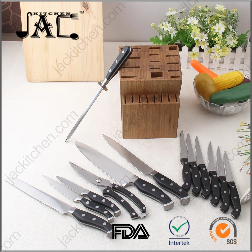3cr14 Stainless Steel 14pc Knife Set with Wooden Block for Kitchen