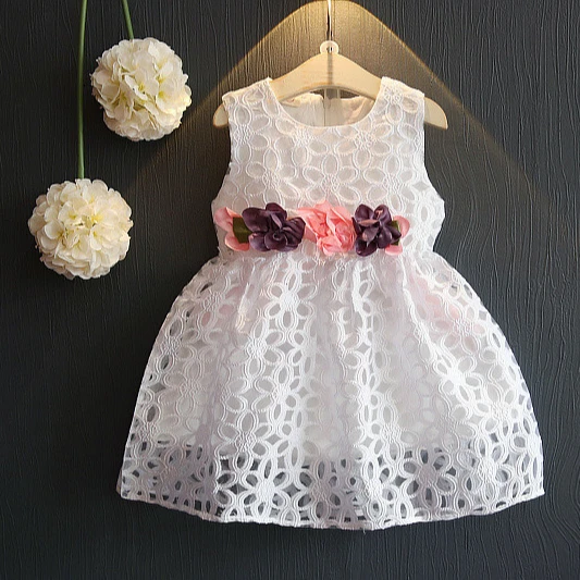 

Kid Clothes Fashion Design Small Girl Fancy Sleeveless Dress With Flower, As pictures or as your needs