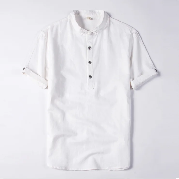 

Custom wholesale china style white short-sleeve 100% hemp t-shirt.High quality hemp clothing supplier, Can be dye as pantone color