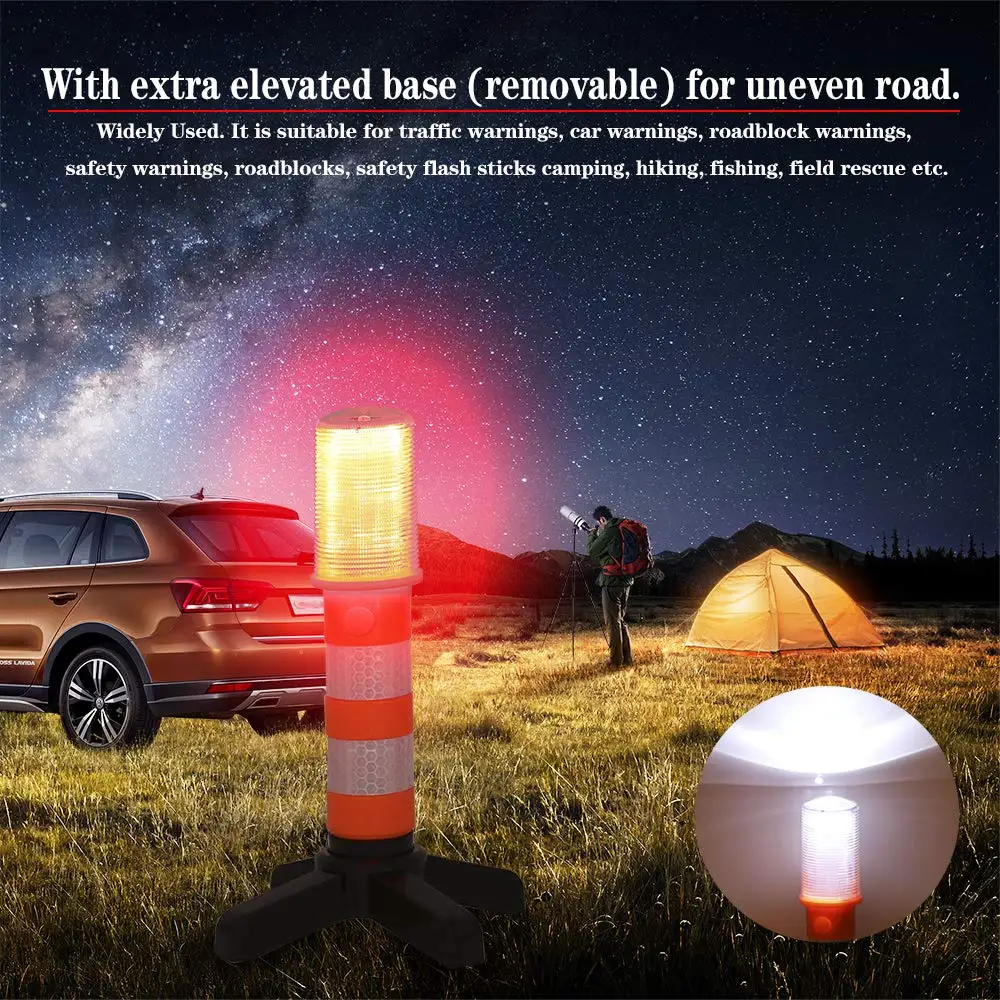 for Traffic Roadblocks Camping Hiking Fishing Field Rescue 2 Pcs Led Emergency Roadside Flare Strobe Light，3 in 1 Road Warning Beacon Flare with Detachable Magnetic Base and Storage Case 