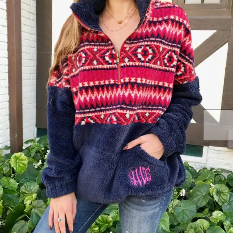 patterned sherpa pullover