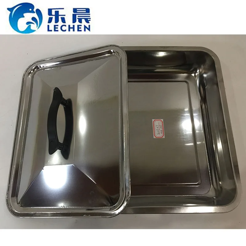 

food tray stainless steel cold buffet tray display tray with Lid bake ware 36*27*7 cm, Primary color