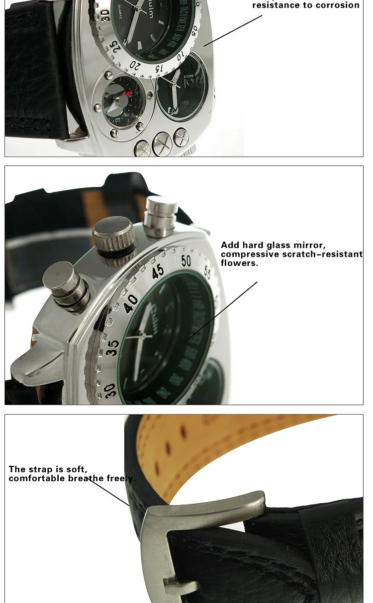 OULM 9865 Male Watch Online Analog Quartz Fashion Compass Mens Leather Strap Watch