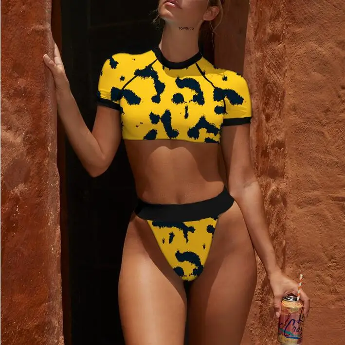 yellow leopard print bikini