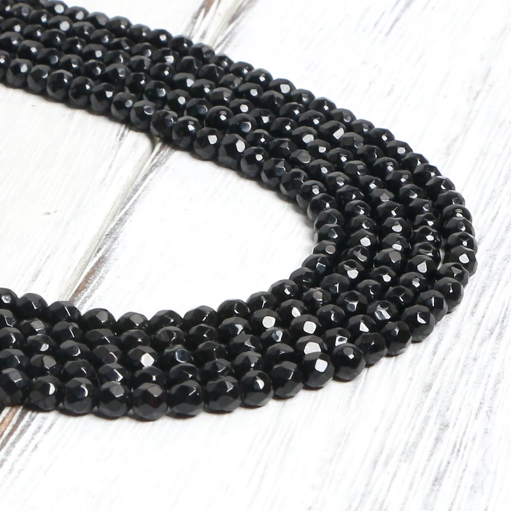 3mm 4mm Faceted Black Agate Gemstone Beads Strands,Stone Beads For Bracelet Necklace Jewelry