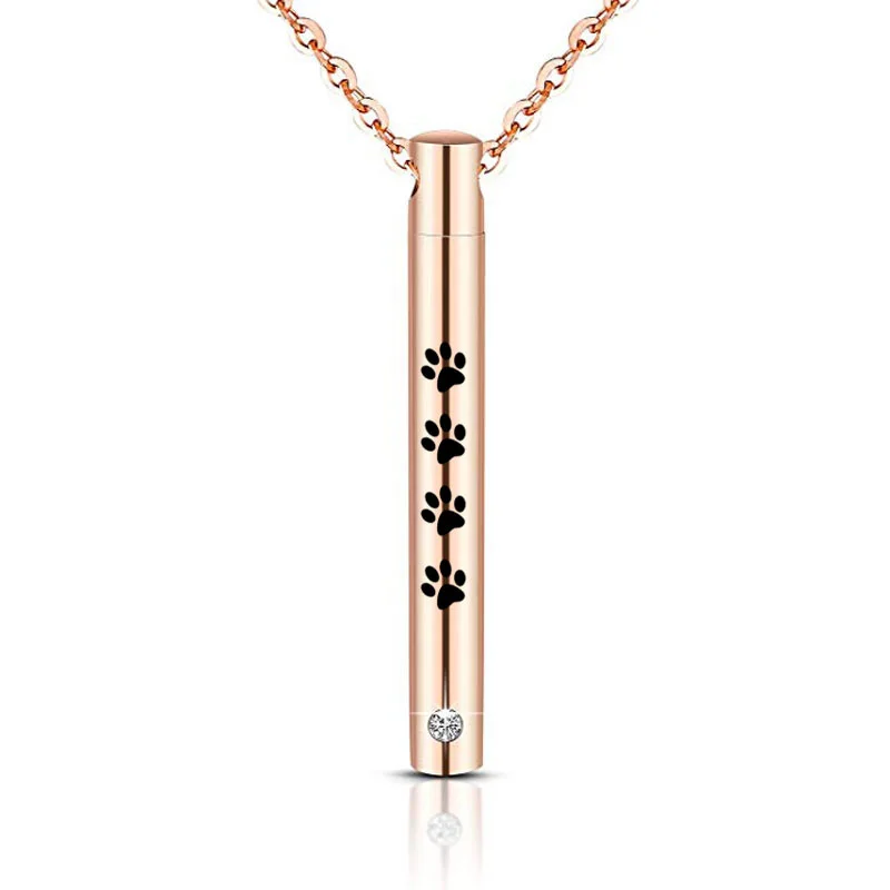 Cremation Urn Pendant Necklaces Ashes Memories Cylinder Cremation Keepsake Memorial Jewelry for dog Paw Prints Urn Necklace