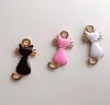 New style fashion cheap wholesale cute alloy enamel cat gold plated charms