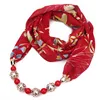 European and American multi-function beaded pendant printed chiffon necklace jewellery scarf,scarves with jewelry,jewelry scarf