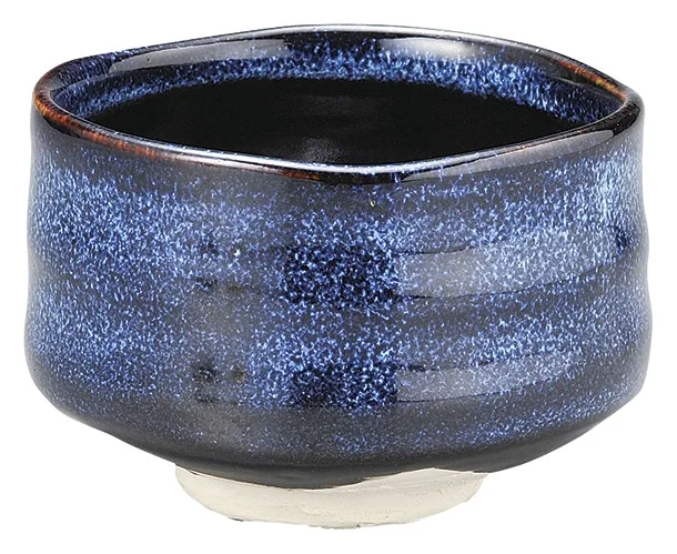 Yoshimura 50408 Akatsuki Black Minoyaki Porcelain Matcha Bowl with Pou –