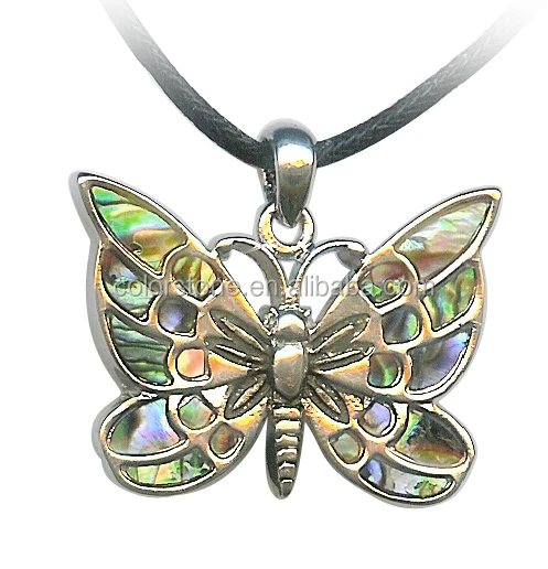Marcasite Butterfly Pendant Gorgeous Big Butterfly Multicolor Abalone Shell Silver Pendant unique white crystal butterfly shell