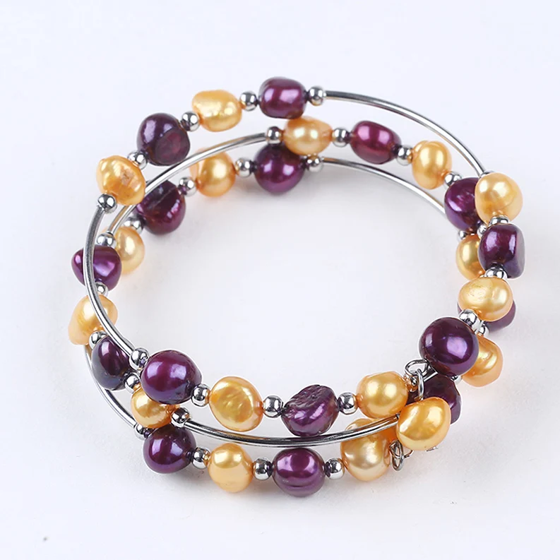 

Wholesale Freshwater pearl bangle with dyed color pearl, White;pink;blue;multi