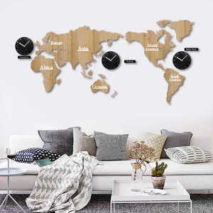 Image of 136CM Large Size Map World Wall Clock Modern Design Home Decorative Silent Quartz Wood Clock
