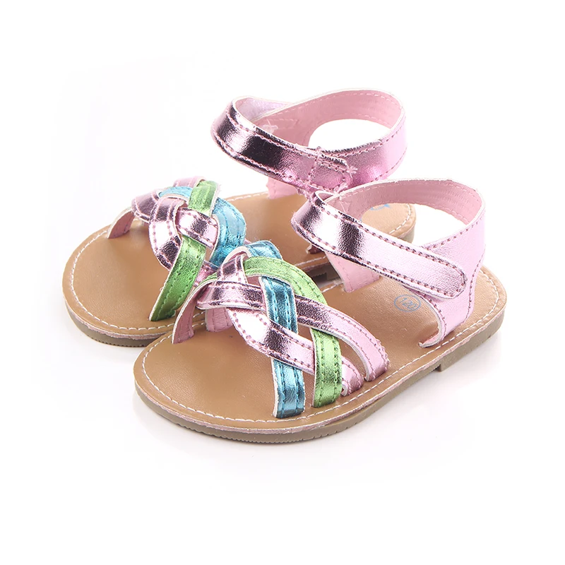 

Beautiful colorful hard sole leather baby girl sandals, Purple/dark pink