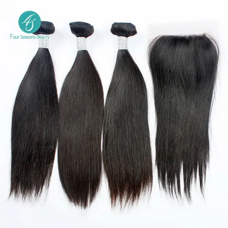 6A Unprocessed Brazilian Straight Hair Lace Closure Natural Color Free Shoipping Full Hand Brazilian Virgin Hair