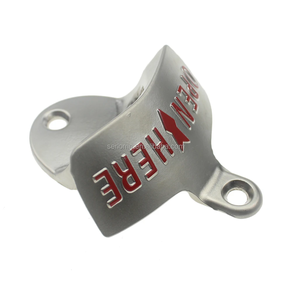 
Matted Nickel Zinc Alloy Metal Embossed OPEN HERE Wall Mount Stationary Bottle Opener 