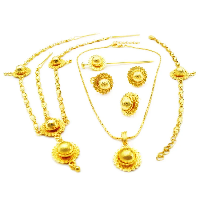 

Ethlyn Six-pcs Jewelry Sets Gold Color Ethiopian Eritrean Habesha Nigeria bridal wedding gifts Daily life Accessories