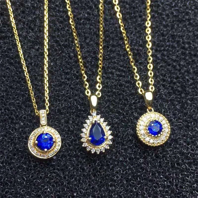 

Dubai Style Luxury Necklace In 18k Gold Jewelry Sri Lanka Stone Natural Sapphire Pendant Necklace