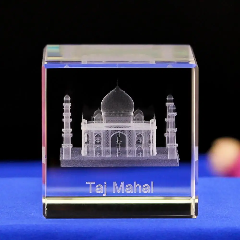 Small Bridge New Design Premium 3d Laser Engraved Famous Religious Building Mosque Muslim Crystal Cube for Souvenir Gifts