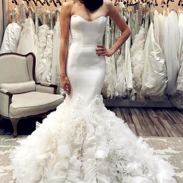 2019 New Ruffles Mermaid Wedding Dress Simple White Bridal Gown