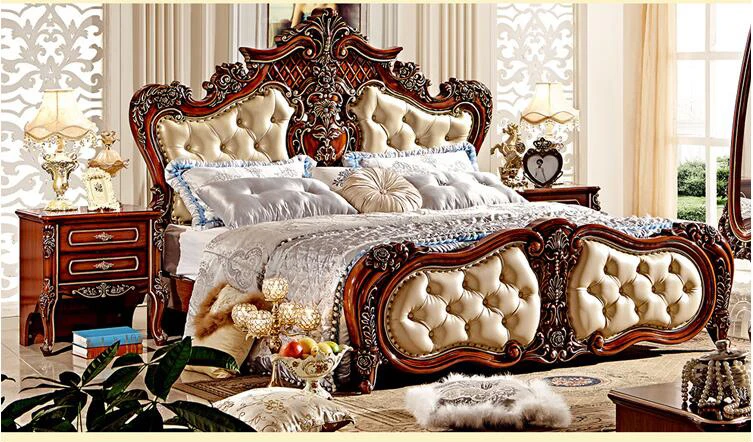 high quality bed Fashion European French Carved bed nightstands pfy4000