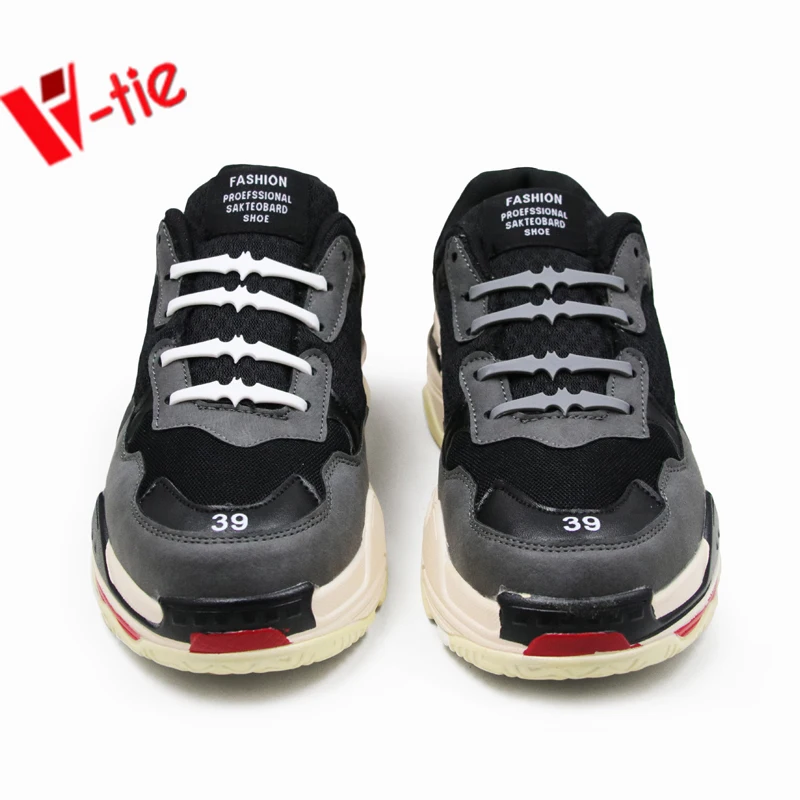 

Wholesale price lazy shoelace no tie shoelace high quality silicone bat shoelaces for sneaker, Black/white/gray