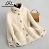 Golomise&Imbettuy Real/Genuine Composite Shearling Lamb Fur Coat Women Wool Fur Coat with Faux Suede Leather Liner