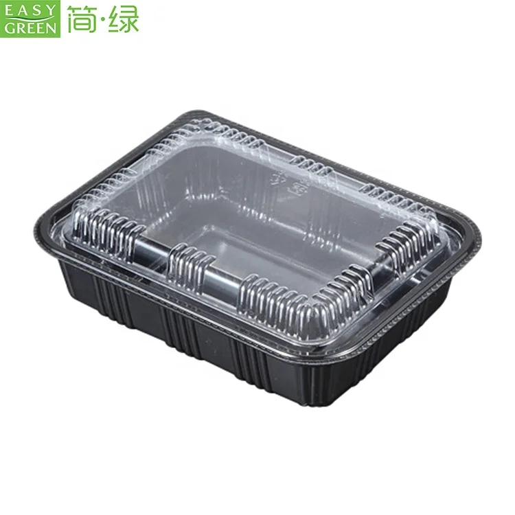 

Easy Green Anti-Fog Black Disposable Airline Food Sushi Burrito Packaging Boat Trays, Black, custom