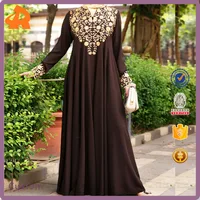

Women Islamic Abaya Turkey Long Casual Muslim Dress Floral Embroidery Maxi Dress