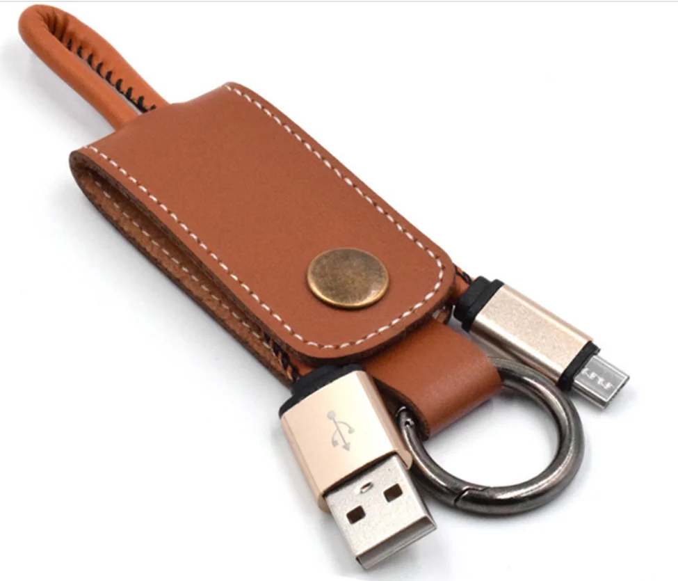 

Wholesale diy logo promotion gifts for Iphone android good quality  length fash charging leather keychain usb cable, Mix colors