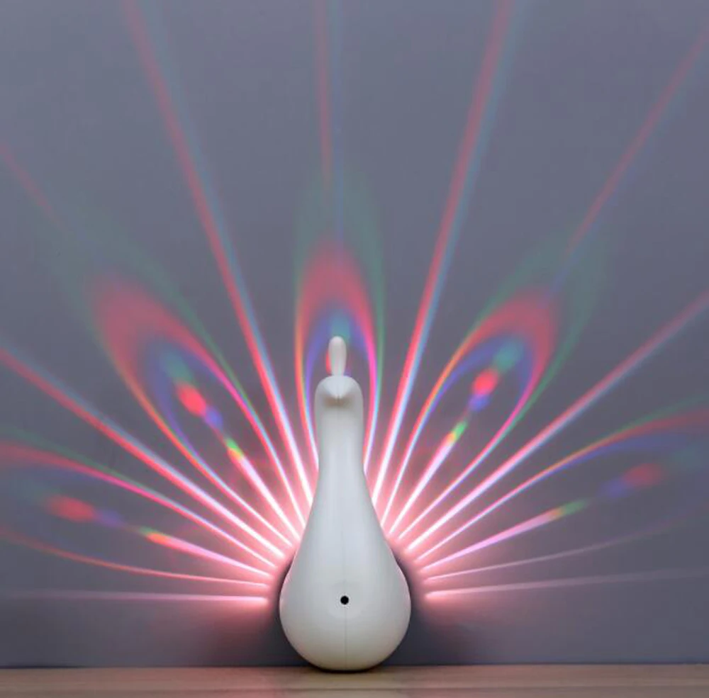 Remote Control Peacock Night Light Colorful Rainbow Projector Led Motion Sensor Rechargeable