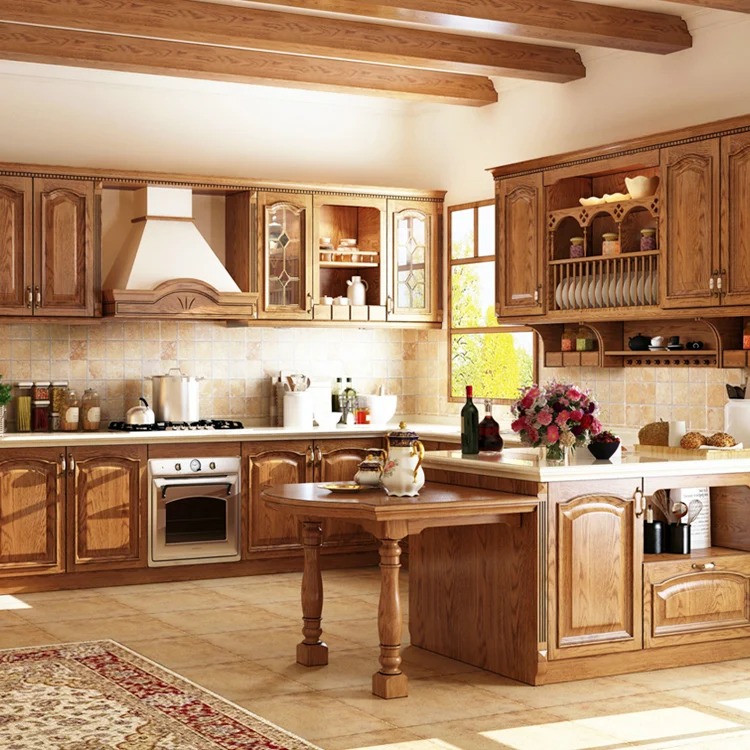 Foshan Professional American Project Assembled Solid Wood Cassic Kitchen Cabinet