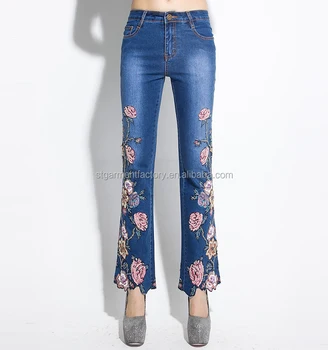 bell bottom embroidered jeans
