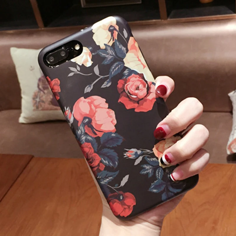 

Retro Rose Flower Design Matte TPU Back Cover for iPhone 6 6s 7 Plus Mobile Shell Custom IMD Phone Case