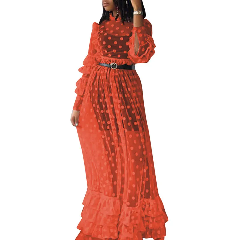 

80818-MX22 leisure net yarn long breathable ladies transparent dresses