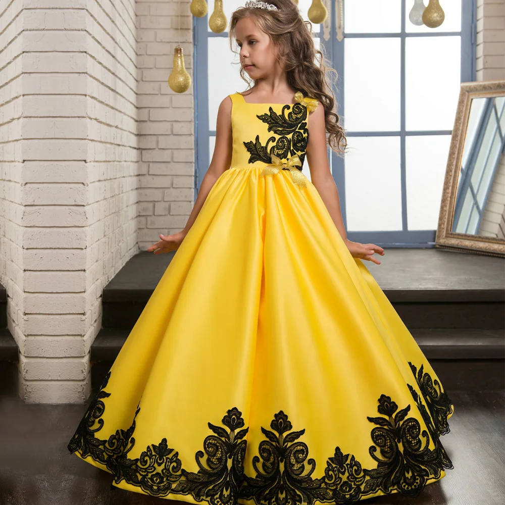 

High quality new fashion personality sleeveless girls party dresses wholesale kids party dresses, Red/yellow