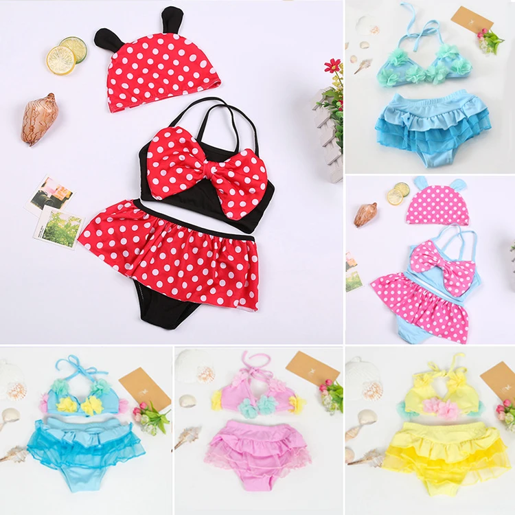 

Wholesale Split Skirt Swimsuit Girls Lovely Dot Briefs Kids Swimsuit Beach Girls Kids Micro Bikini, Pink, blue, red, yellow