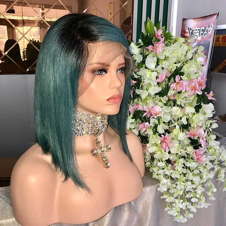 

Shy Hair Lace Wig Green Ombre Wig Brazilian Hairs 100% Lace Wigs Bob Cut Wigs For Black Women, N/a