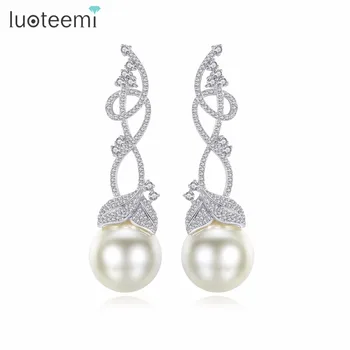 luoteemi imitation bridal luxury jewelry earring gold zircon pearl pave stones micro larger