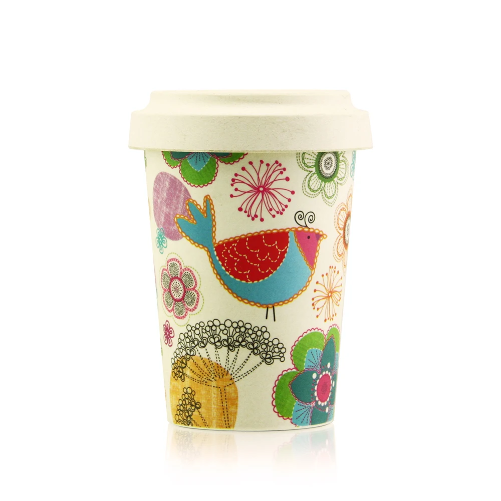 

Renewable bamboo fiber travel coffee mugs with screw bamboo lid 450ml, Can be custimized